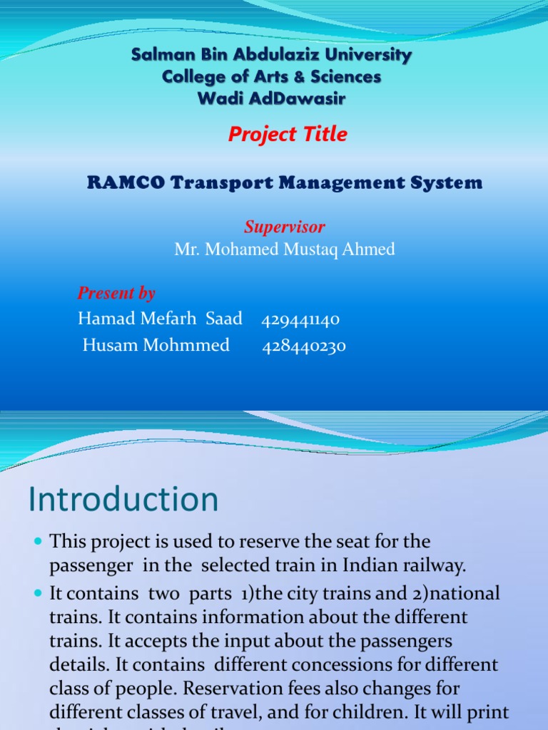 Bus Transportation Management System Project Ppts Train Ticket