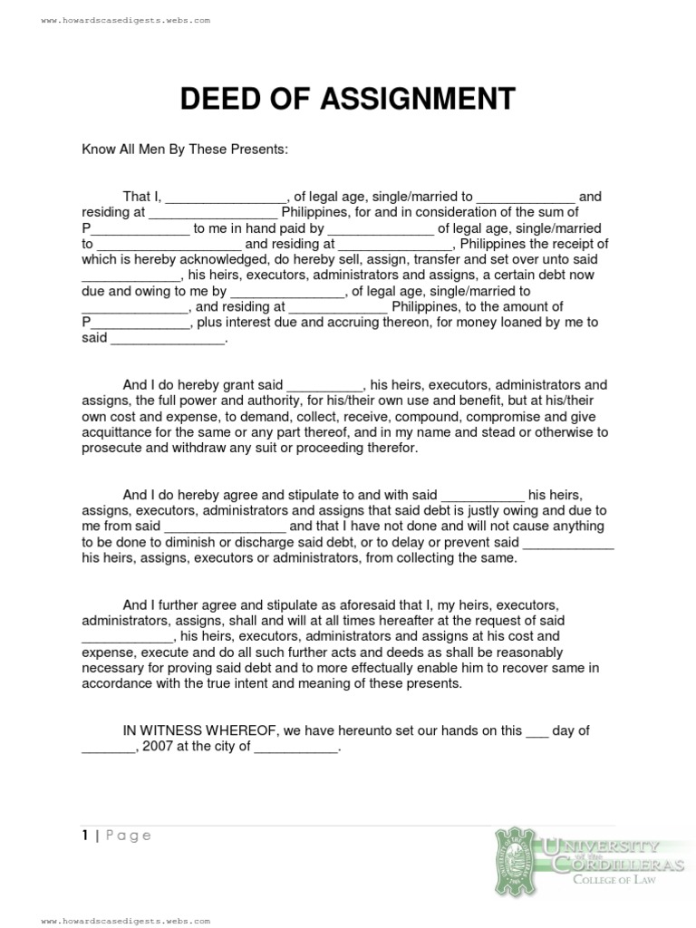 Deed Of Assignment Pdf