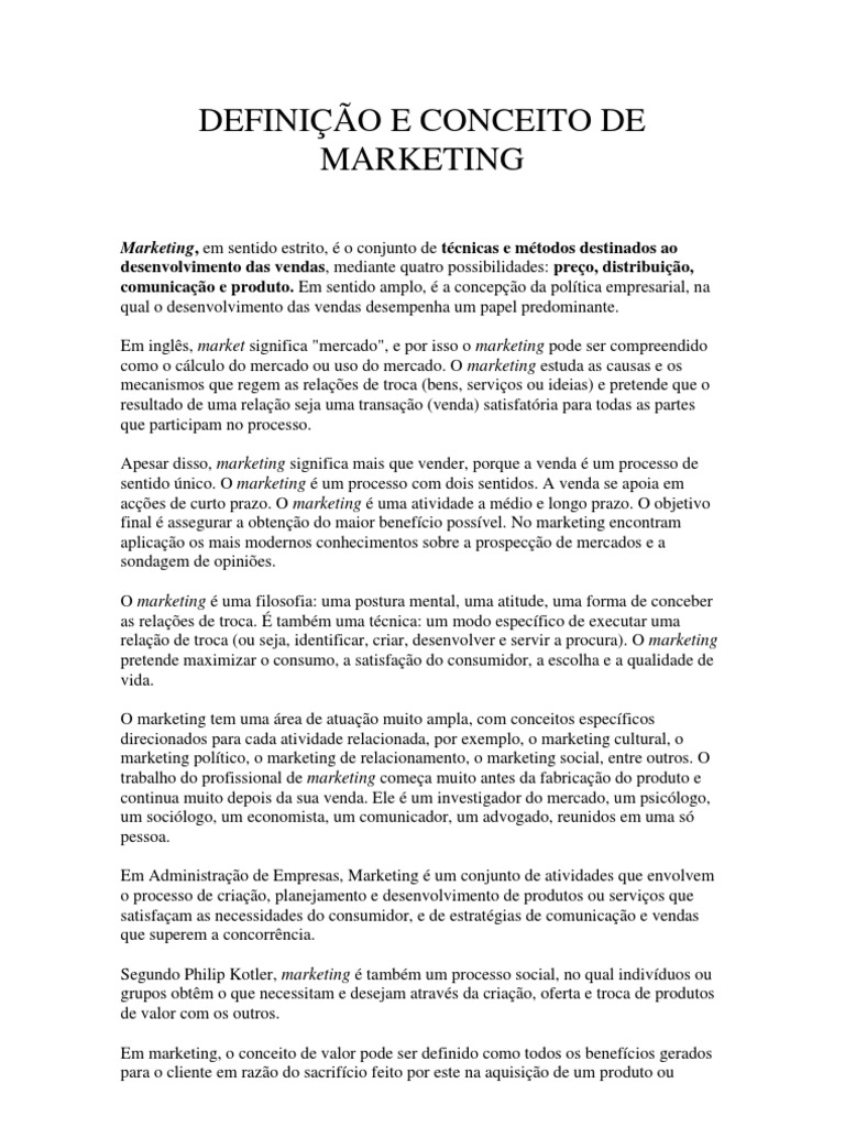 DEFINIÇÃO E CONCEITO DE MARKETING | PDF | Marketing | Mercado (economia)