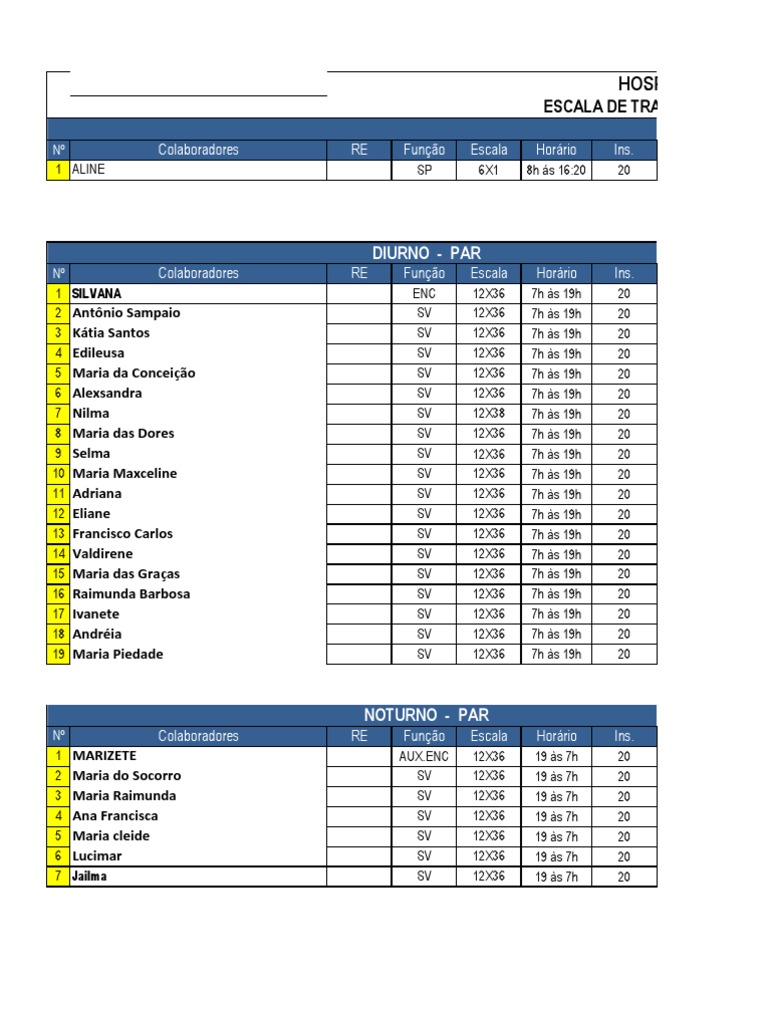 Escala de Trabalho 12x36 Hospitalar | PDF | Tecnologia e Engenharia