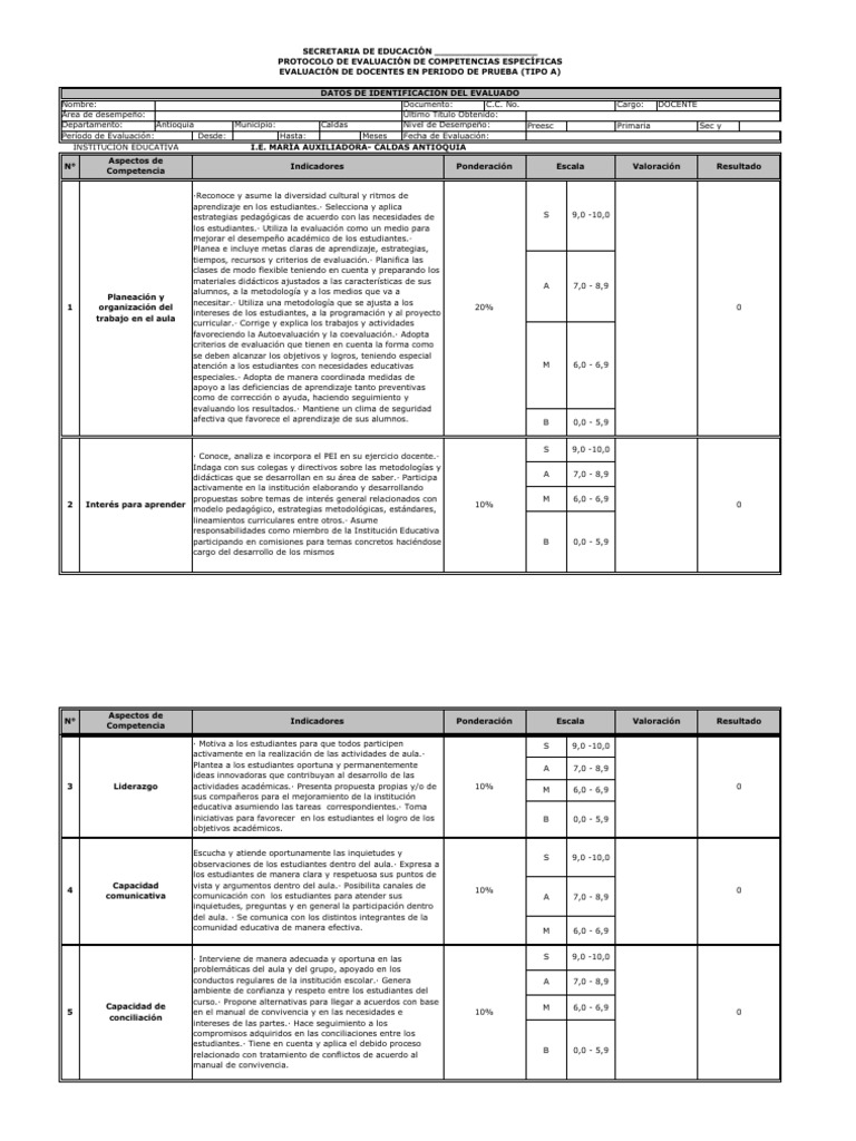 Formato Protocolos Evaluación Periodo Prueba Docentes y Directivos 1278 ...
