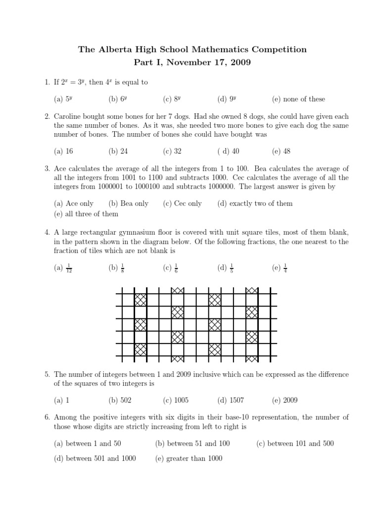 Alberta HighSchool 2009 Round 1 | PDF | Triangle | Fraction (Mathematics)