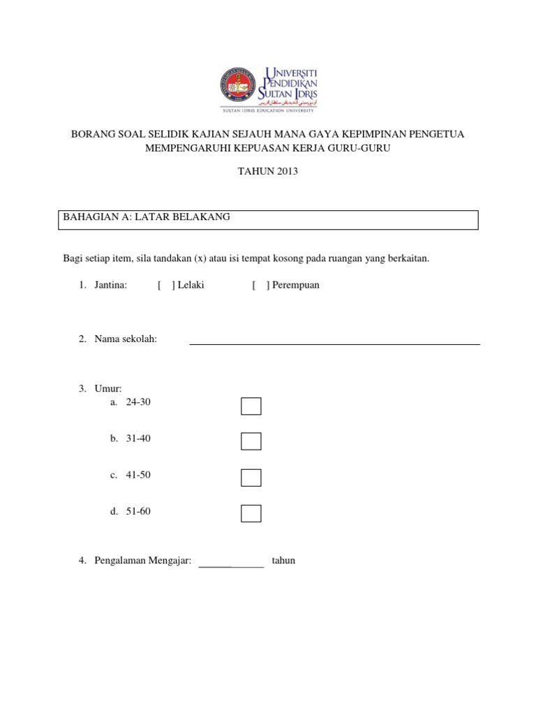 borang soal selidik tekanan kerja