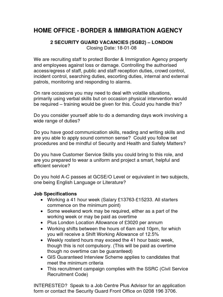 Security Guard Vacancies in London | PDF