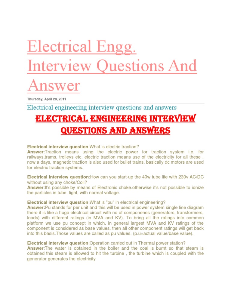 Electrical Interview Questions PDF Transformer Alternating Current
