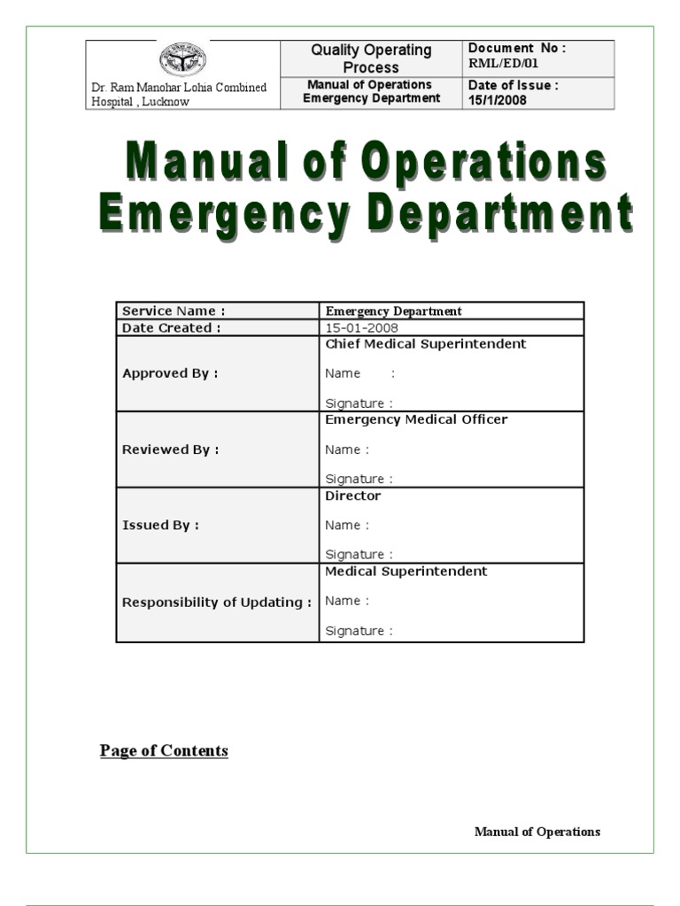 Emergency Department Operations Manual | PDF | Emergency Department ...