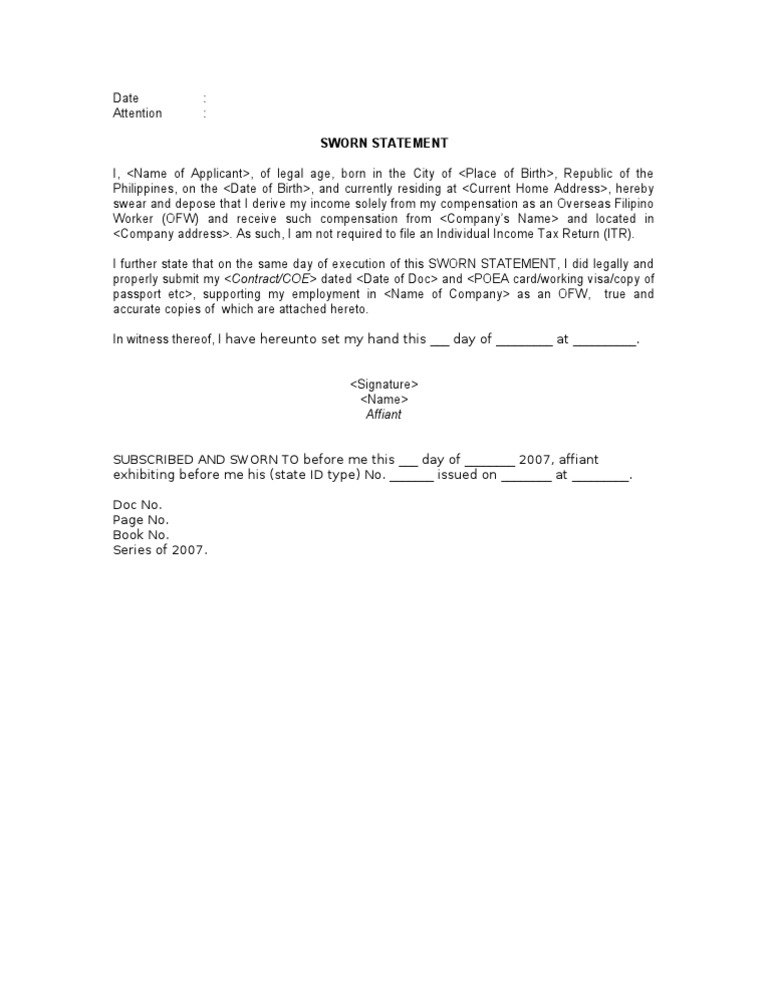 Sworn Statement OfW