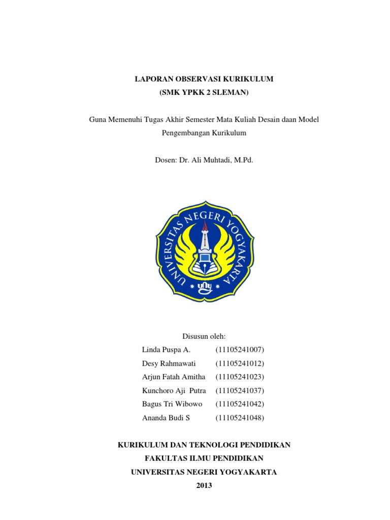 Laporan Observasi Kurikulum Di Smk Ypkk 2 Sleman