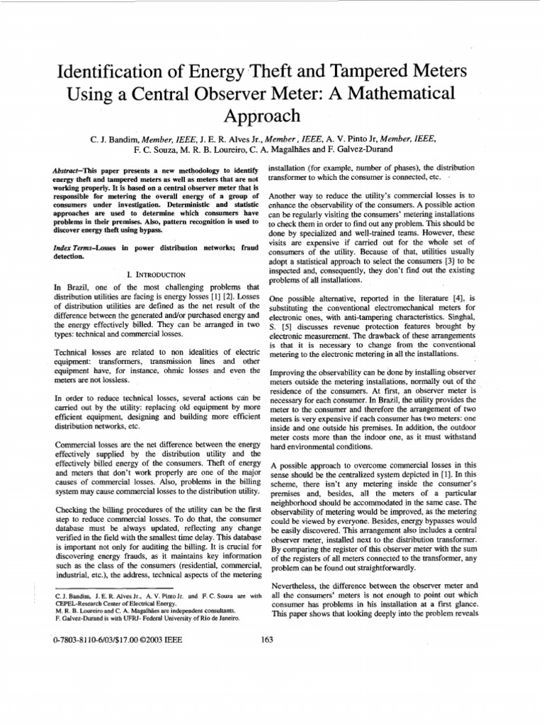 Detecting Energy Theft with Observer Meters | PDF | Errors And ...