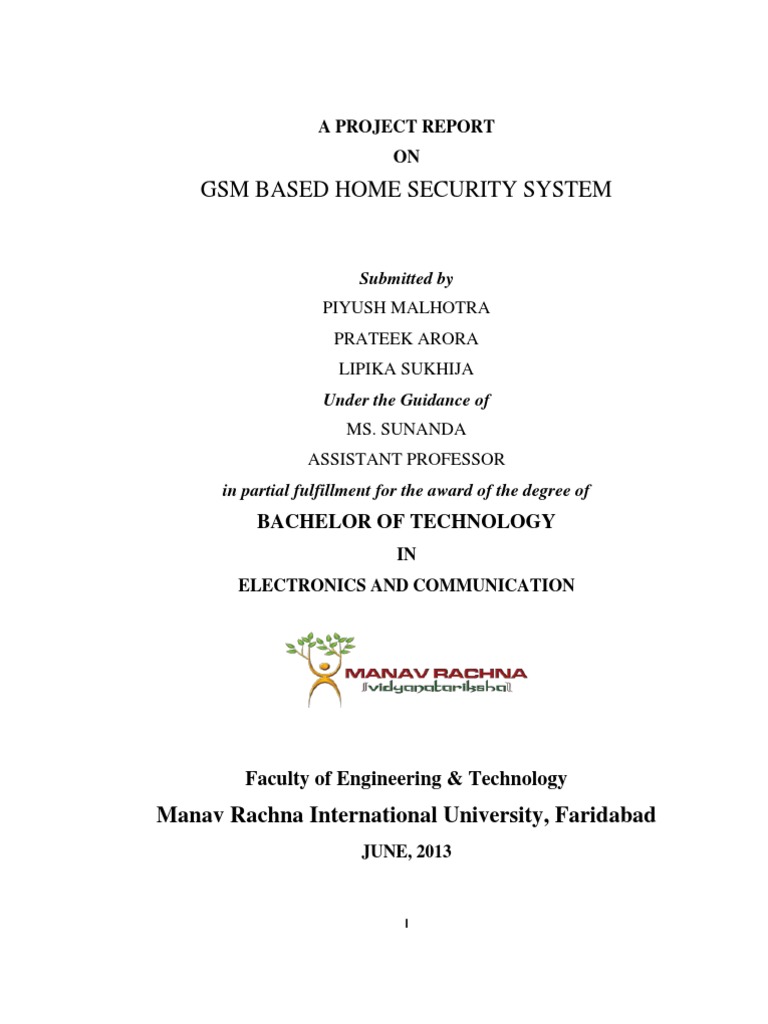 Project Report On GSM Based Home Security System PDF Light Emitting