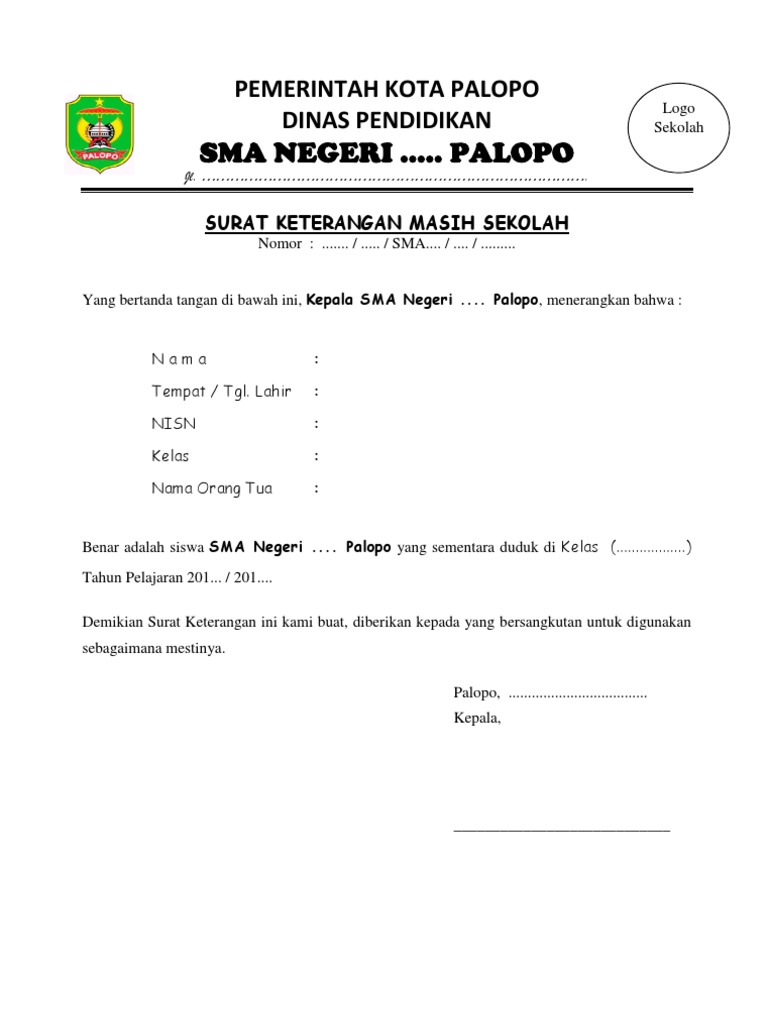 Contoh Surat Keterangan Masih Sekolah