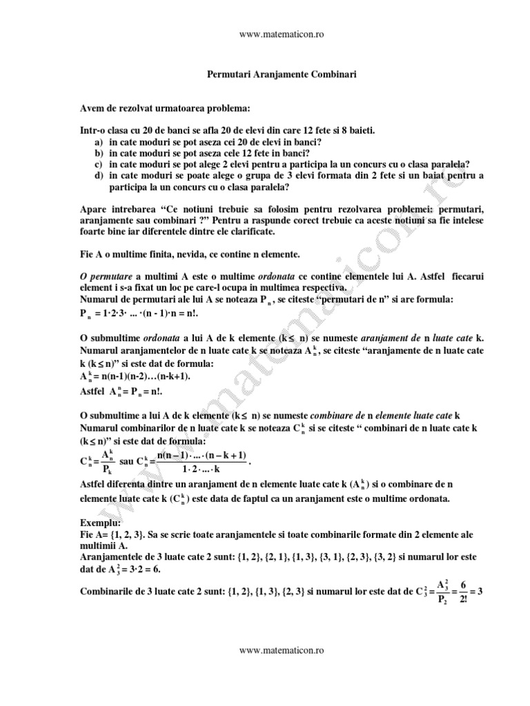 Permutari Aranjamente Combinari | PDF