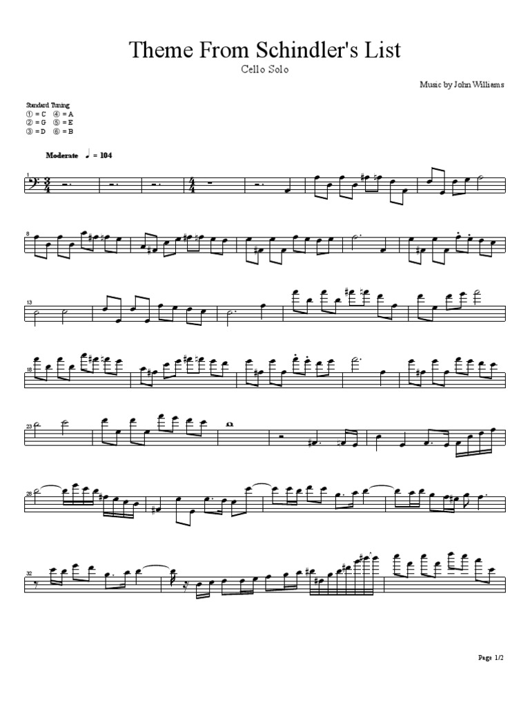Theme From Schindler S List Cello Solo
