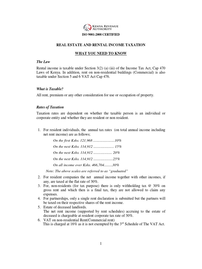 KRA Tax Information Renting Expense