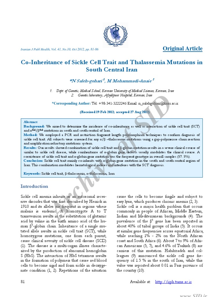Co-Inheritance of Sickle Cell Trait and Thalassemia Mutations in South ...