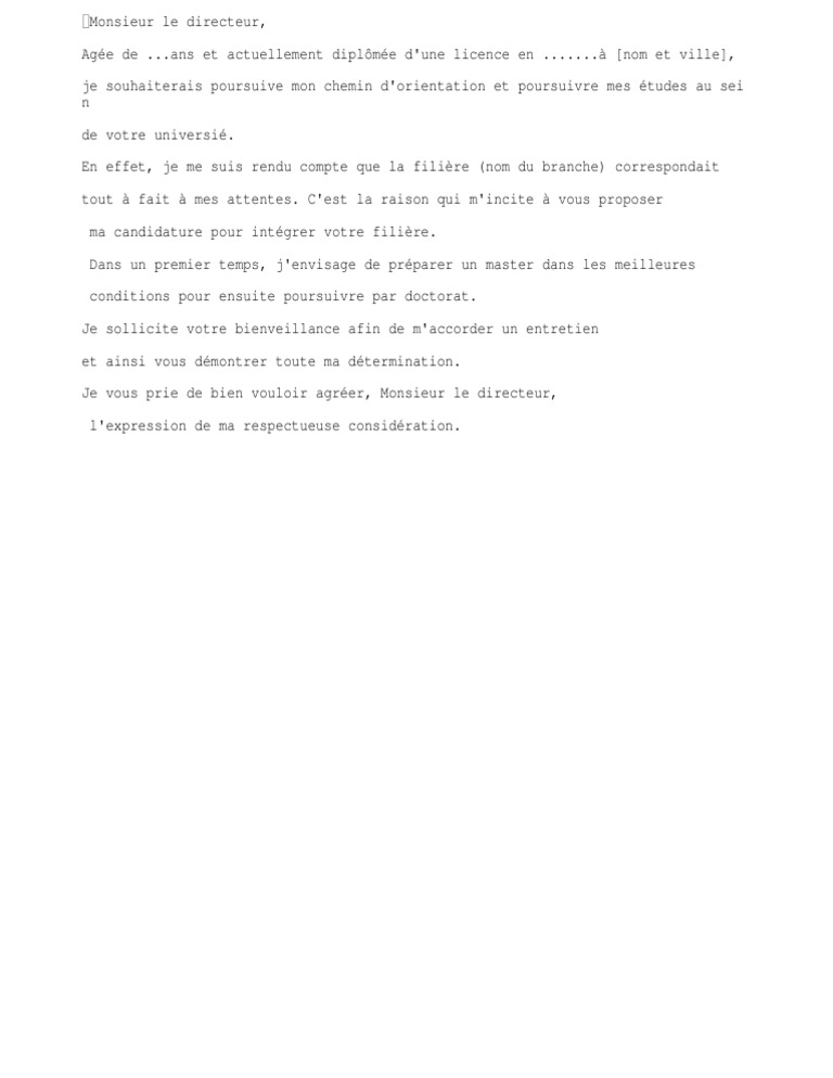 Exemple de Lettre de Motivation Pour Master