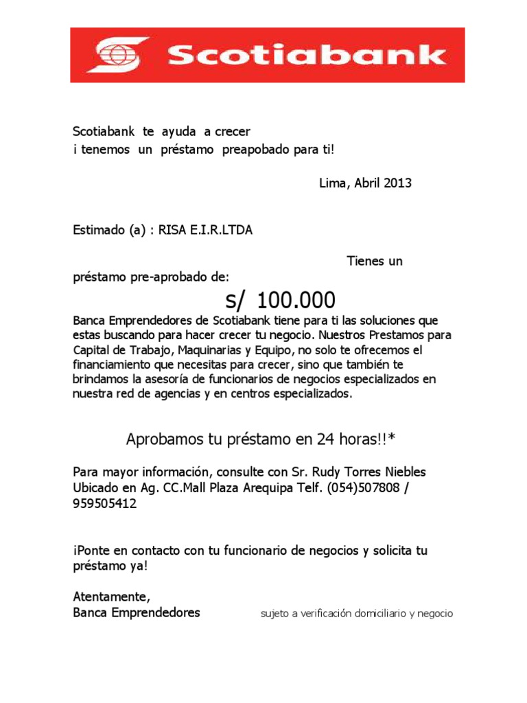 Cartas Scotiabank Empresas De Servicios De Los Estados Unidos Lima