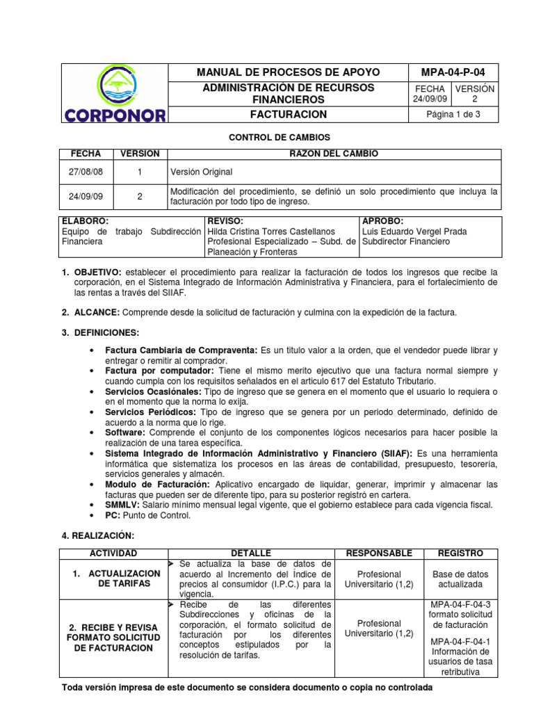 Ejemplo Procedimiento Facturacion V2 Pdf Factura Presupuesto