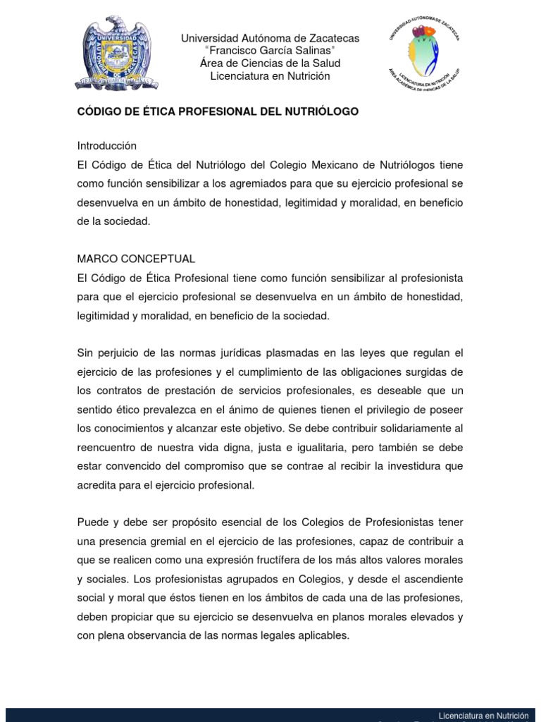 CÓDIGO DE ÉTICA PROFESIONAL DEL NUTRIÓLOGO