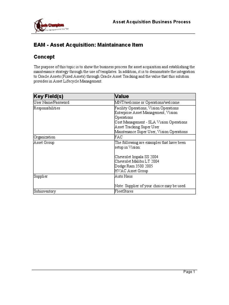 Oracle eAM Asset Acquisition Process | PDF | Procurement | Business Process