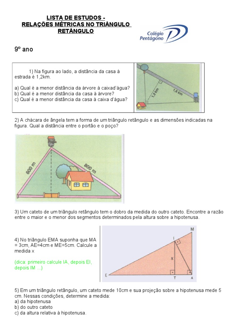 Exercícios Relações Métricas No Triangulo Retângulo 2 | PDF