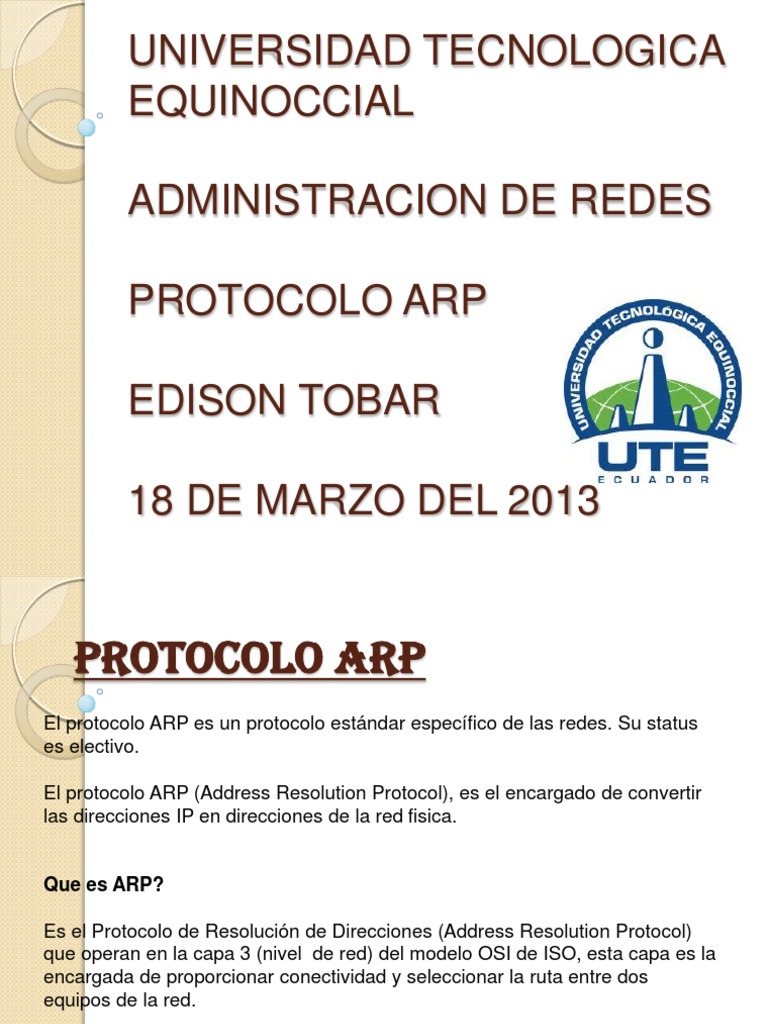 Protocolo Arp | PDF | Protocolos de internet | Protocolos de comunicaciones