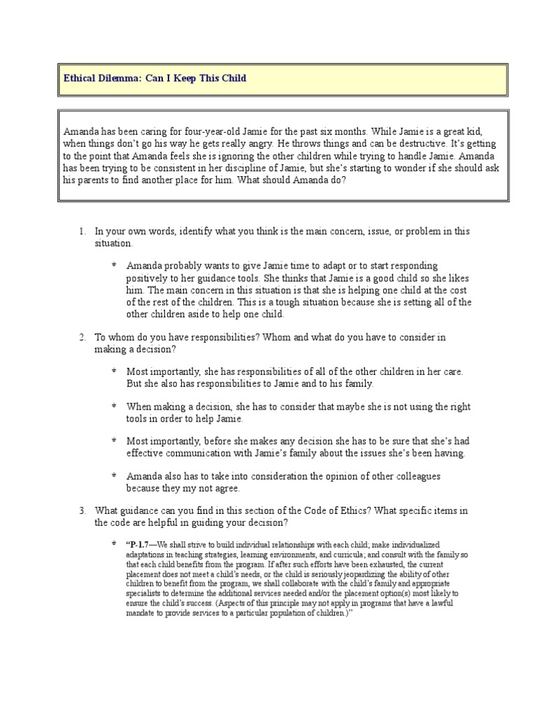 ethical dilemma | Early Childhood Education | Parenting