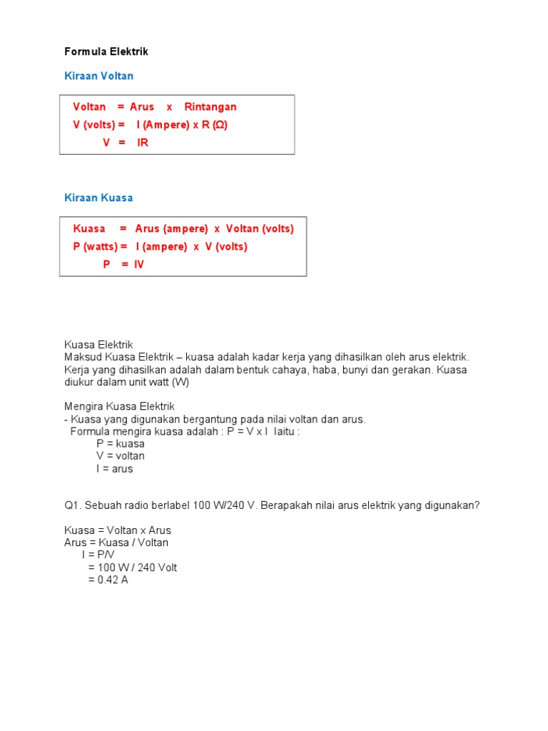 Formula Kuasa Voltan Pdf