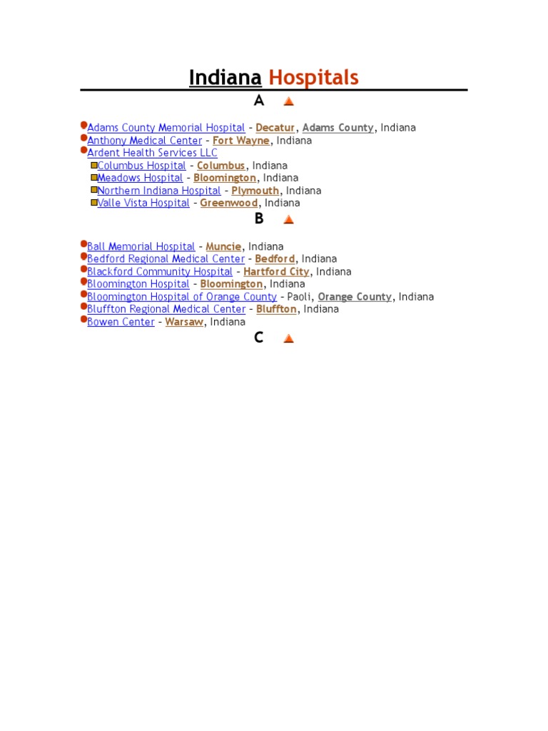 Indiana Hospitals Directory | PDF