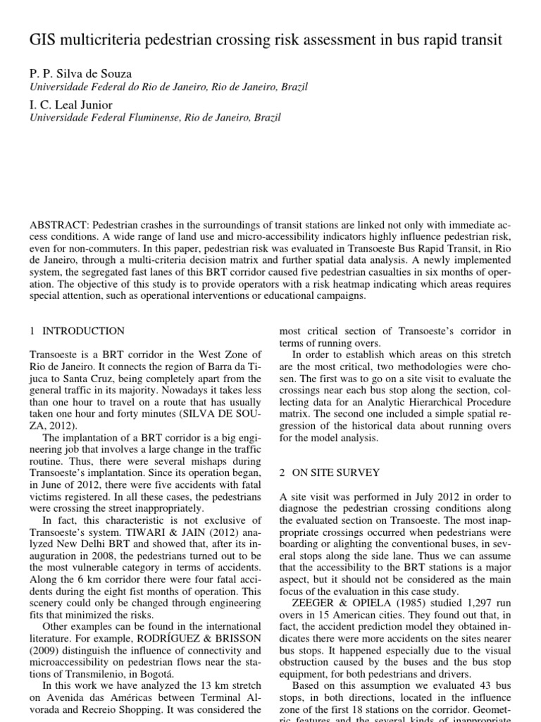 GIS Multicriteria Pedestrian Crossing Risk Assessment in Bus Rapid ...
