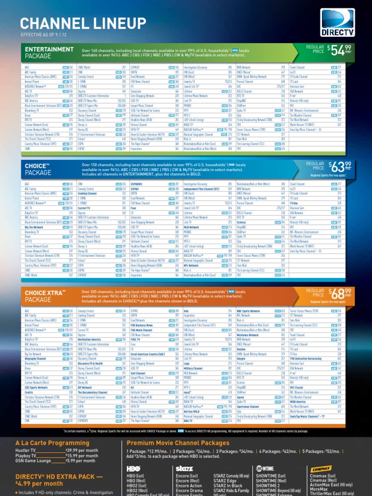 Directv Channel Listing Printable