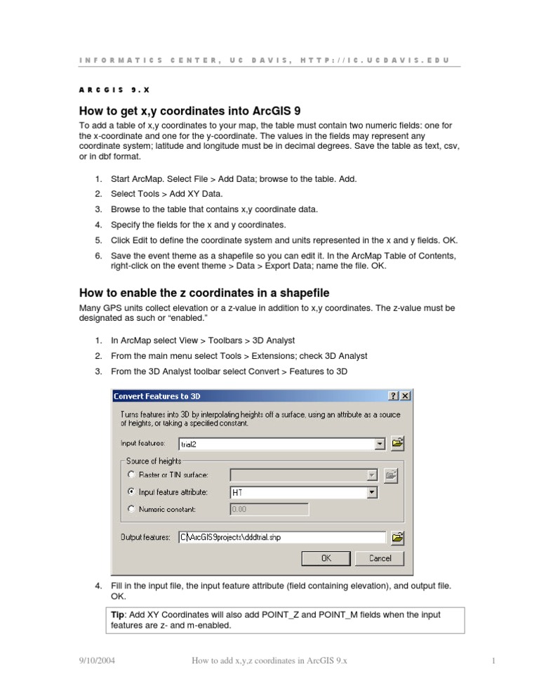 Add XY and Z Coordinates in ArcGIS | PDF | Teaching Methods & Materials ...