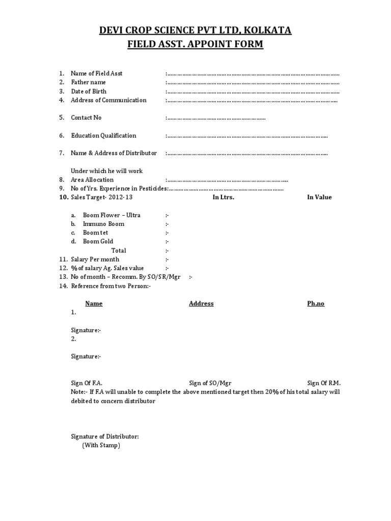 Field Assistant Appointment Form | PDF | Career & Growth