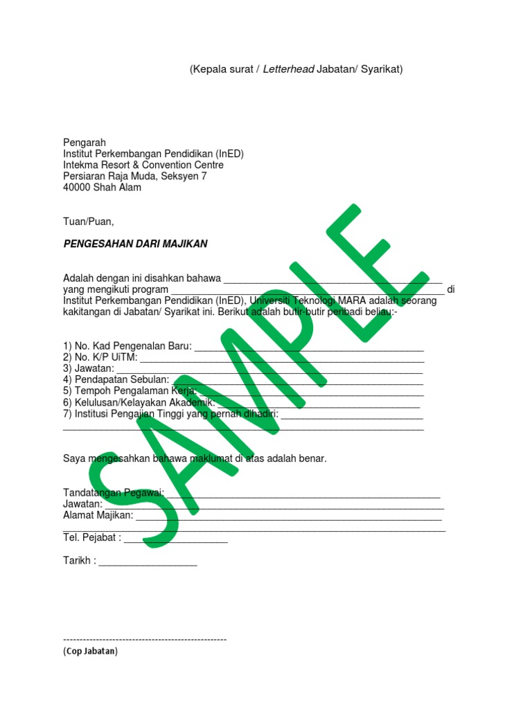 Contoh Surat Pengesahan Majikan Pdf