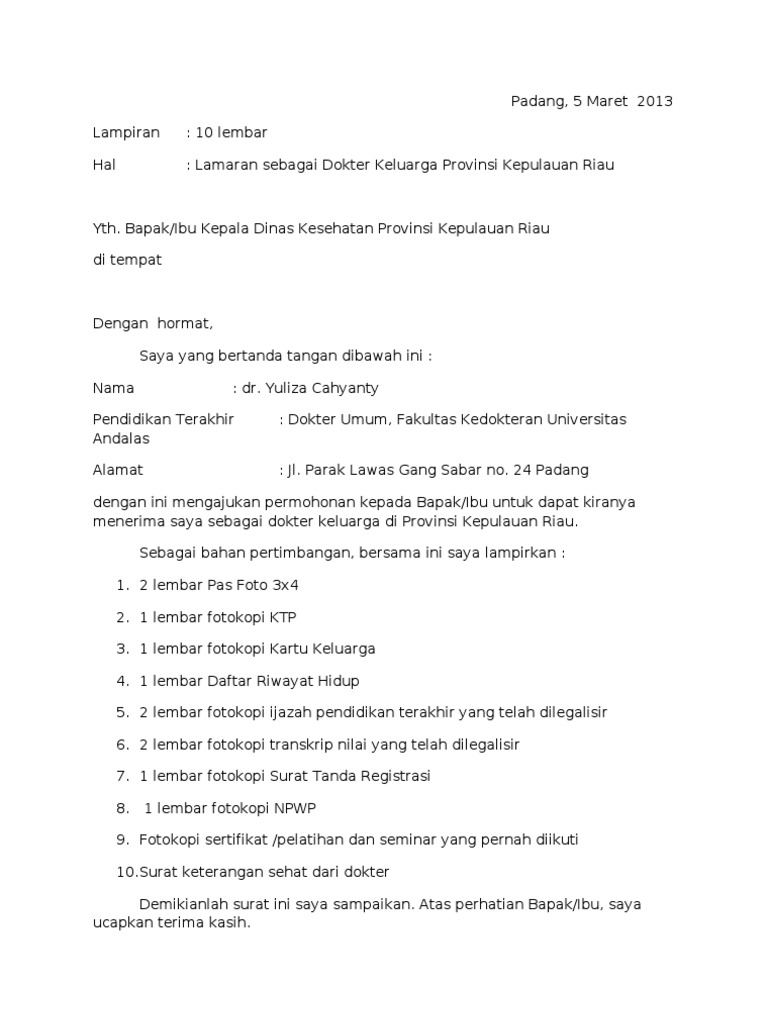 Surat Lamaran Ptt Kepri 2