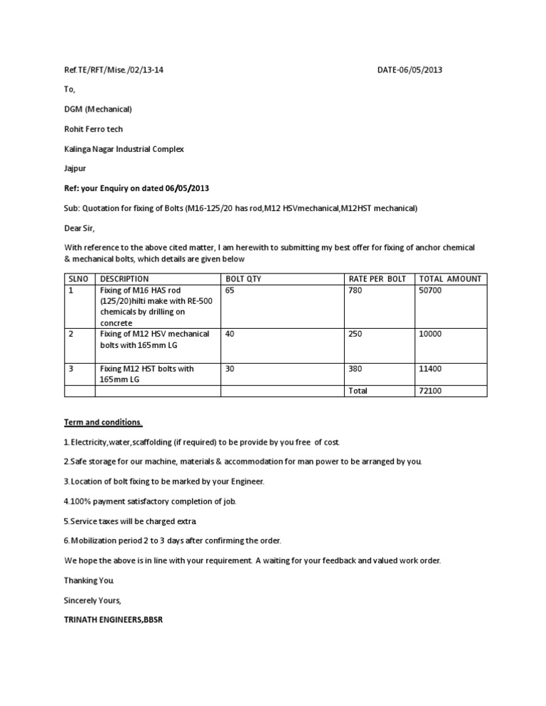 Ref: Your Enquiry On Dated 06/05/2013 | PDF