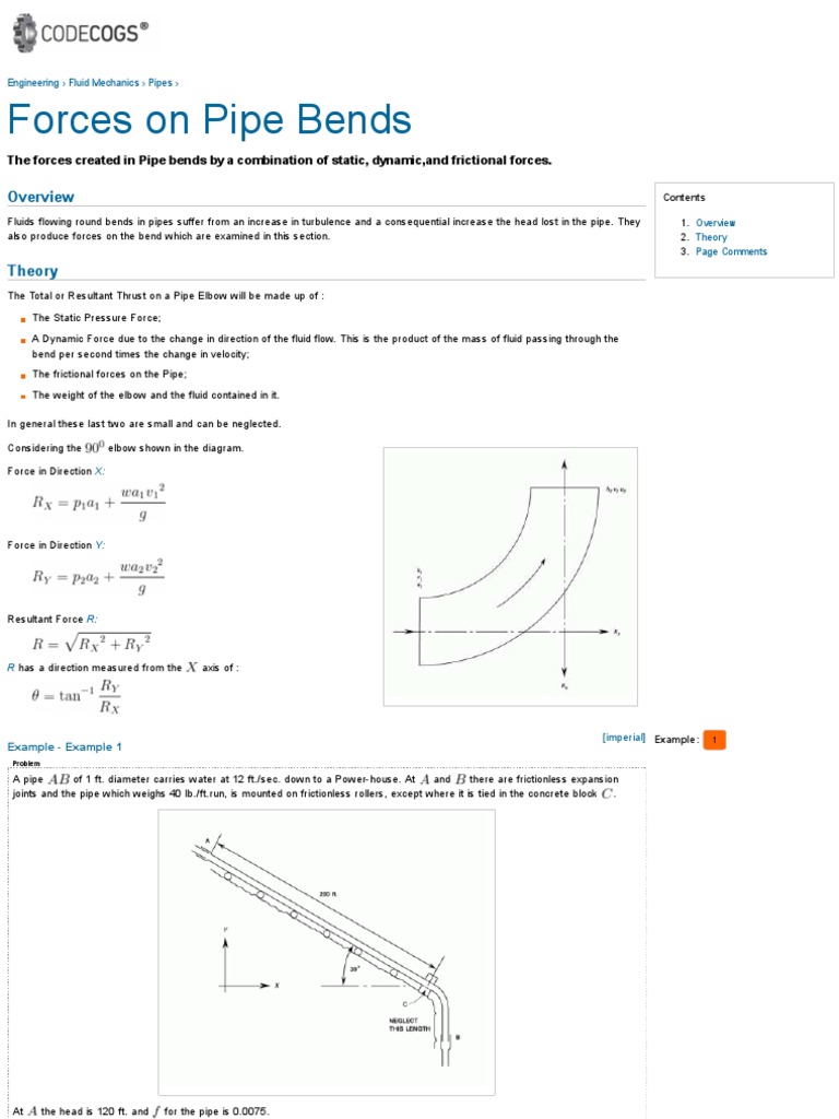 Forces On Pipe Bends Pipes Fluid Mechanics Engineering Reference