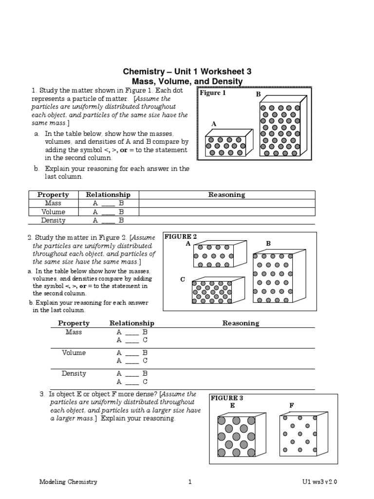 Worksheets Chemistry Unit 1 Worksheet 3 05 ws3 density matter