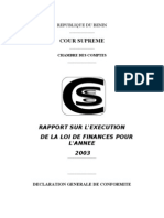 Rapport d'exécution de la LF 2003