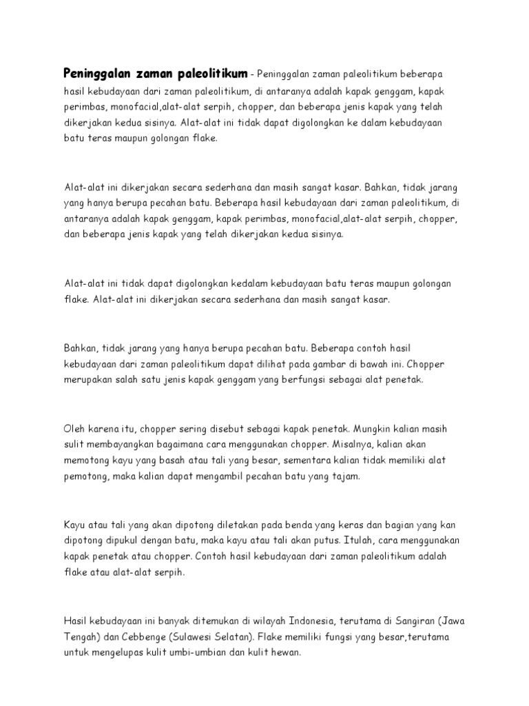 Peninggalan Zaman Paleolitikum