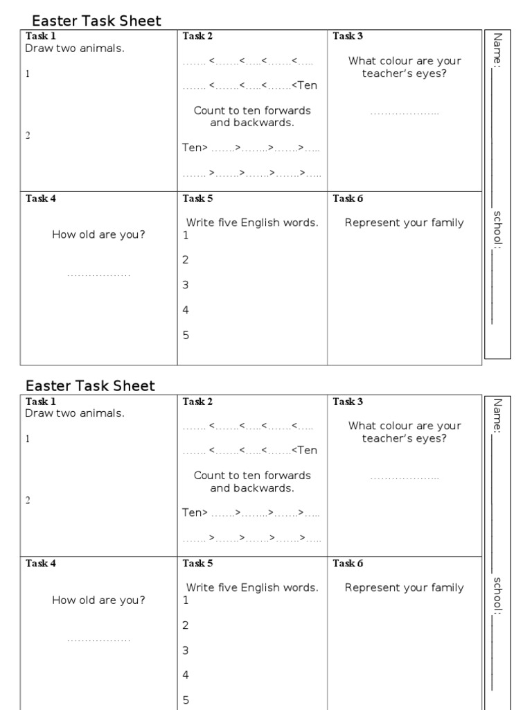 Easter Task Sheet | PDF