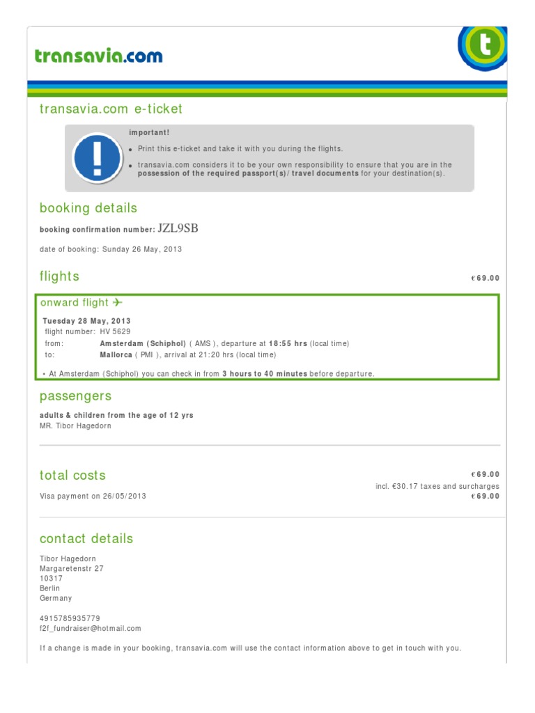 transavia checked luggage