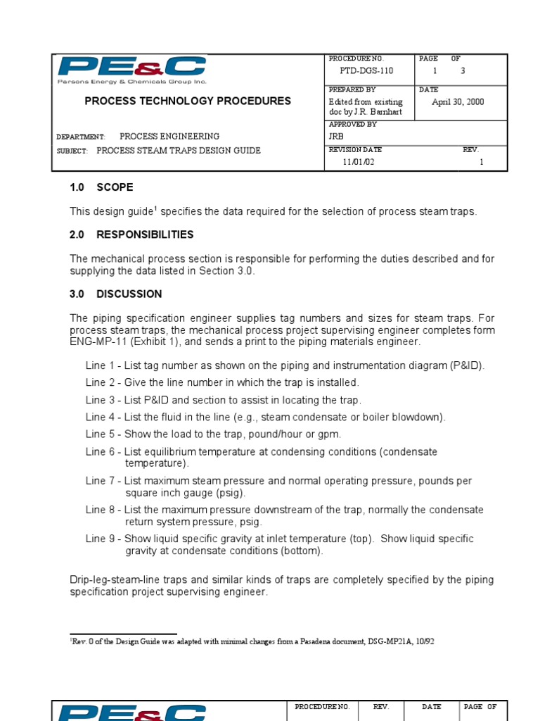 Process Steam Traps Design Guide | PDF | Steam | Pressure