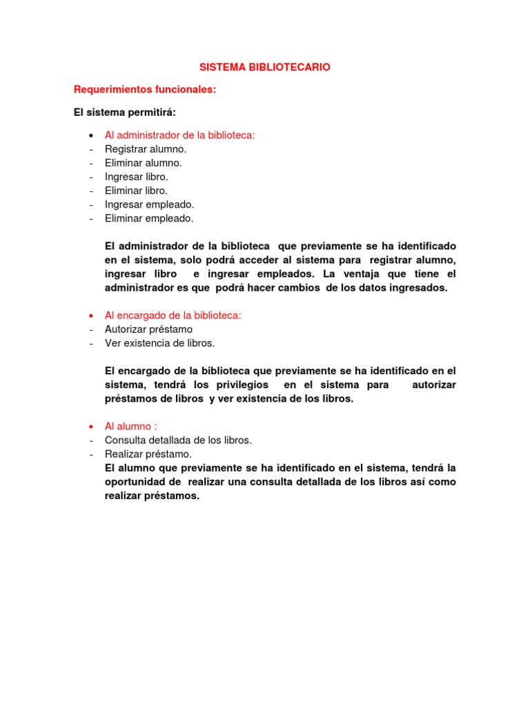 Requisitos del Sistema Bibliotecario | PDF | Caso de uso | Contraseña