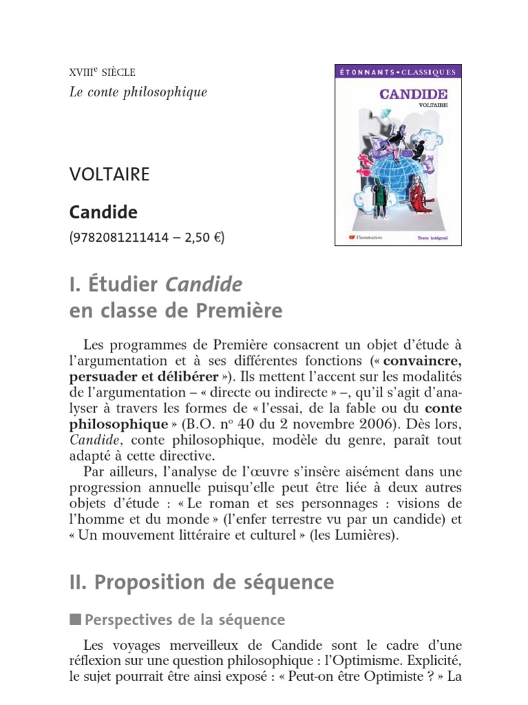 Dissertation sur le conte philosophique Candide de Voltaire - Compte Rendu - Lendawyn