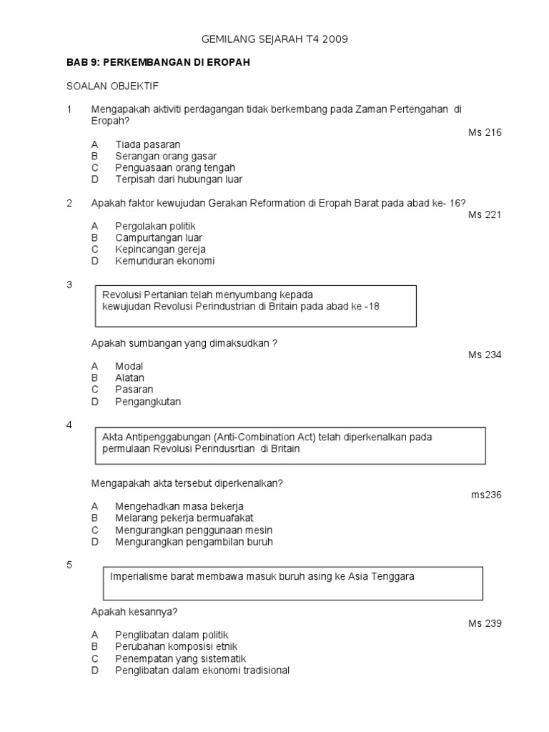 Soalan Topikal Sejarah Tingkatan 4 T4 Bab 9