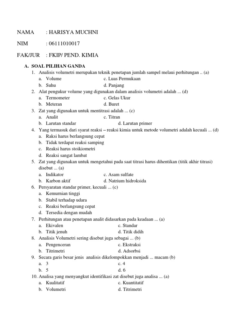 Contoh Soal Pilihan Ganda Konsep Mol Beserta Jawabannya