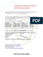 The Parliamentary Portfolio Committee on Budget, Finance and Investment Promotion Will Be Conducting Public Hearings on the Income Tax Bill, H.B.5, 2013