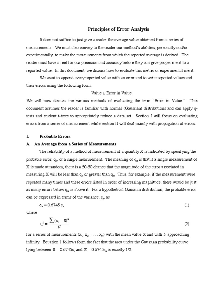 Principles of Error Analysis PDF Errors And Residuals Normal