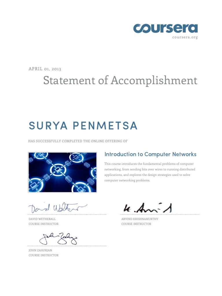 Intro to Computer Networks Certificate | PDF